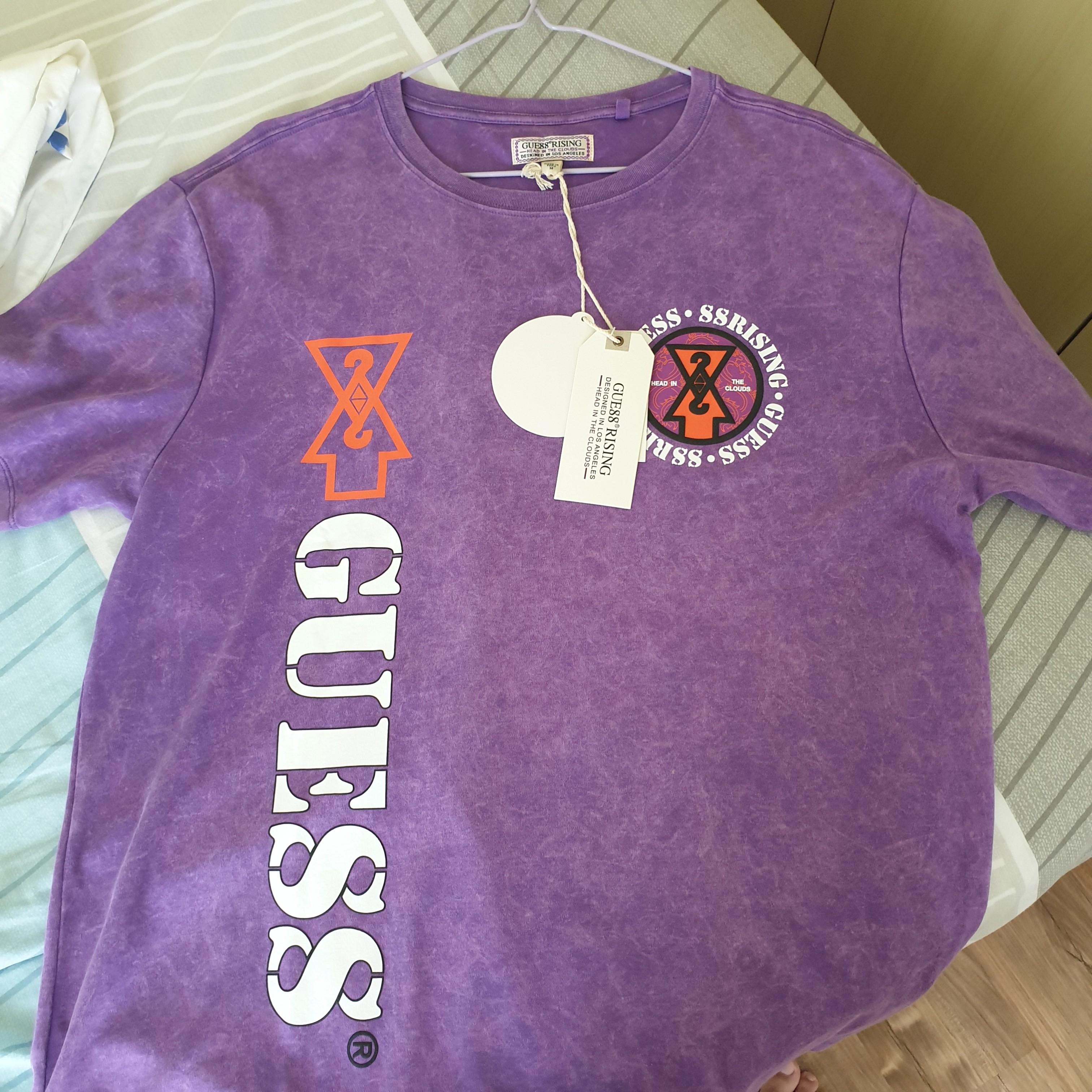 Guess x 88 rising purple washed tee Men s Fashion Tops Sets Tshirts Polo Shirts on Carousell