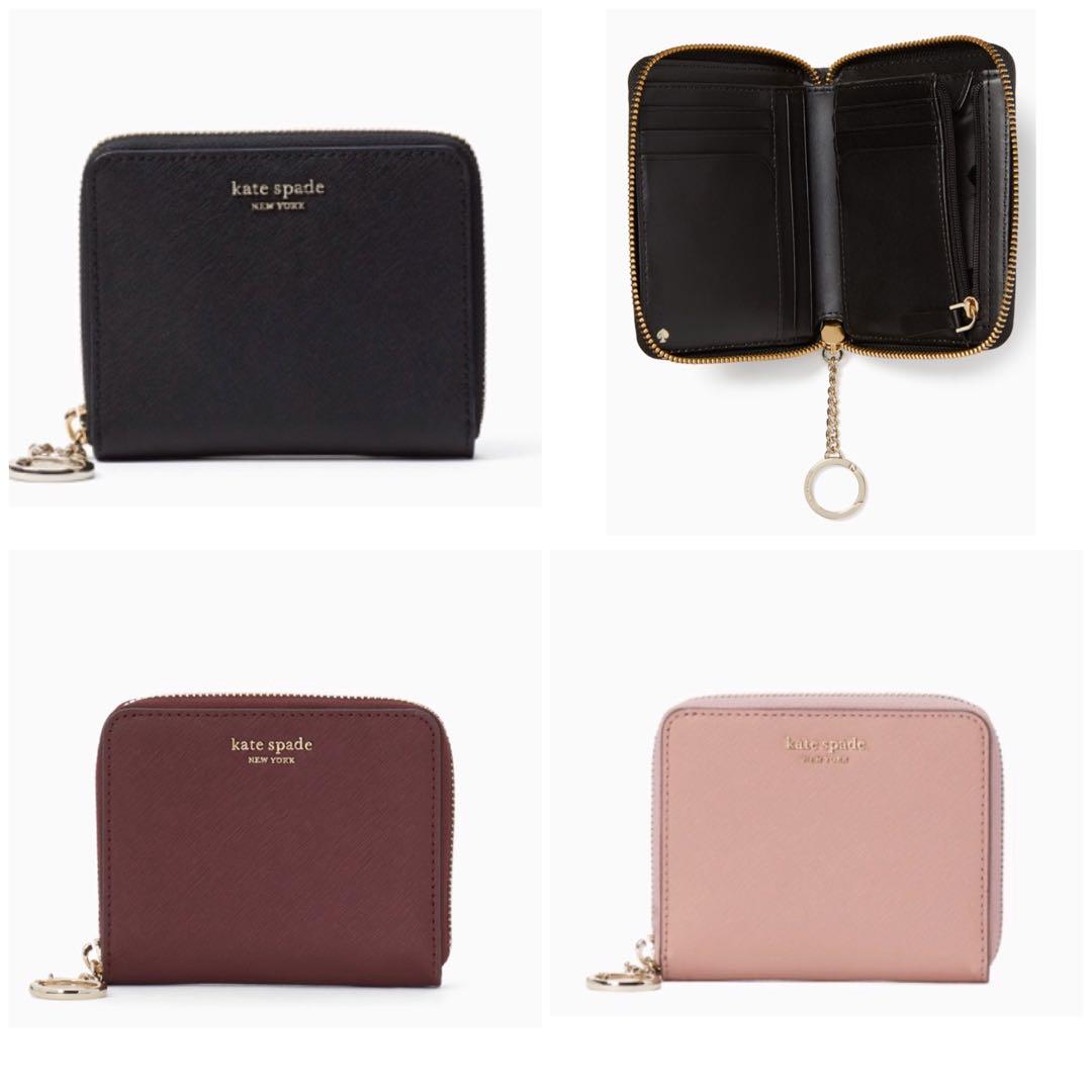 Kate Spade Cameron Small Slim Continental Wallet Key Ring Black Cherrywood Burgundy Dusty Peony Pink Women s Fashion Bags Wallets Wallets Card Holders on Carousell