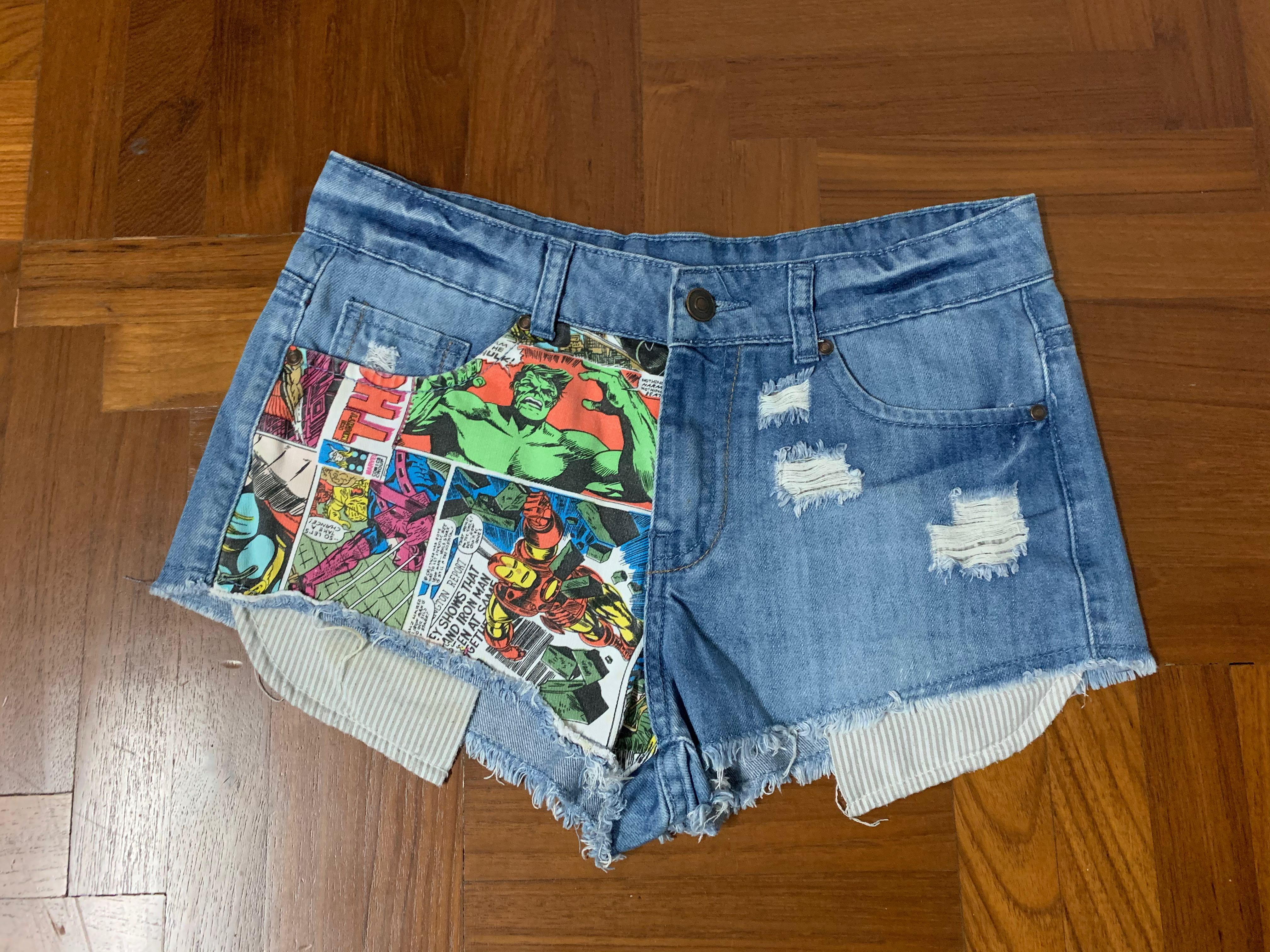 marvel comics denim shorts, Women's 