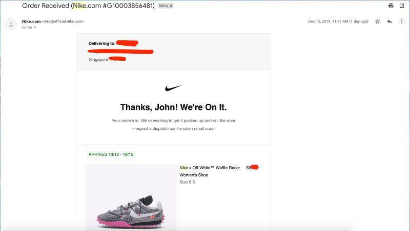 Nike order in progress online