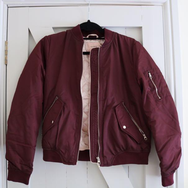 Pull Bear Burgundy Bomber Jacket