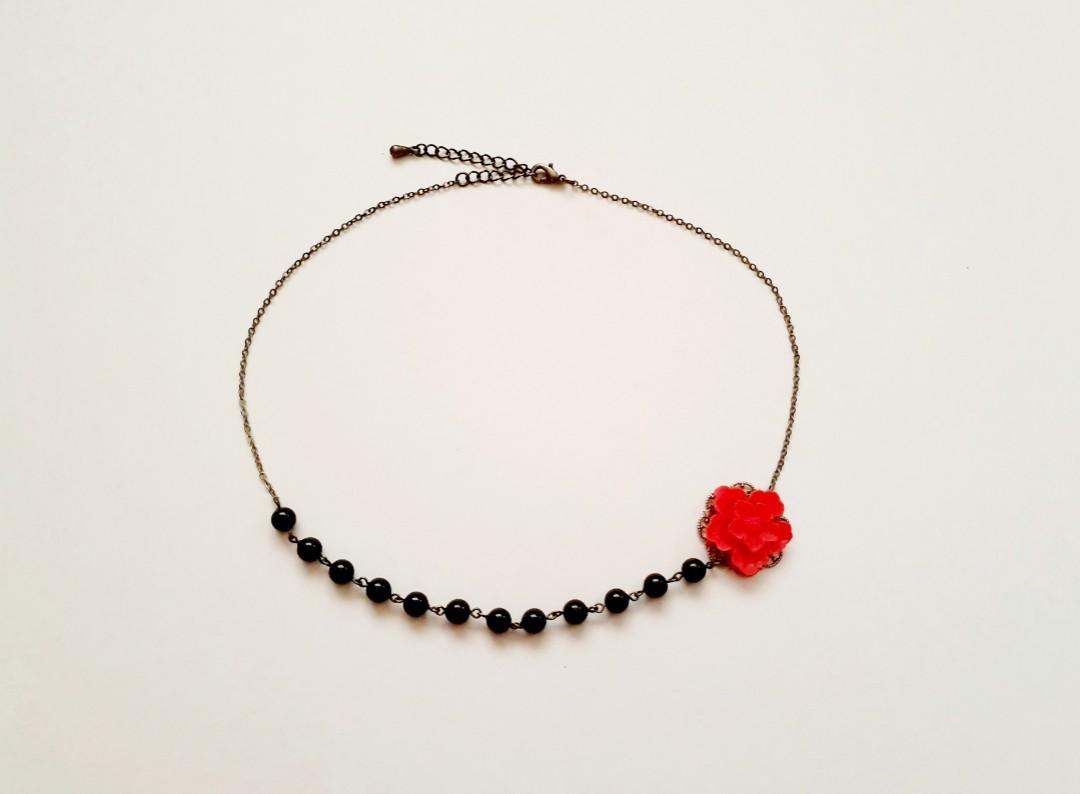 Red Flower Choker Necklace Women s Fashion Jewelry Organisers