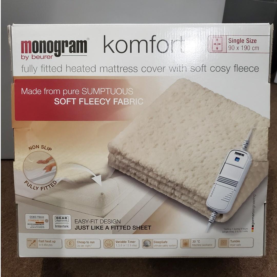 Beurer Monogram Komfort 單人電熱毯電暖毯電熱床墊Heat underblanket, 傢俬＆家居, 床具浴巾-  Carousell