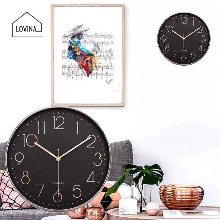 BLACK ROSE GOLD WALL CLOCK, Furniture & Home Living, Home Decor, Clocks
