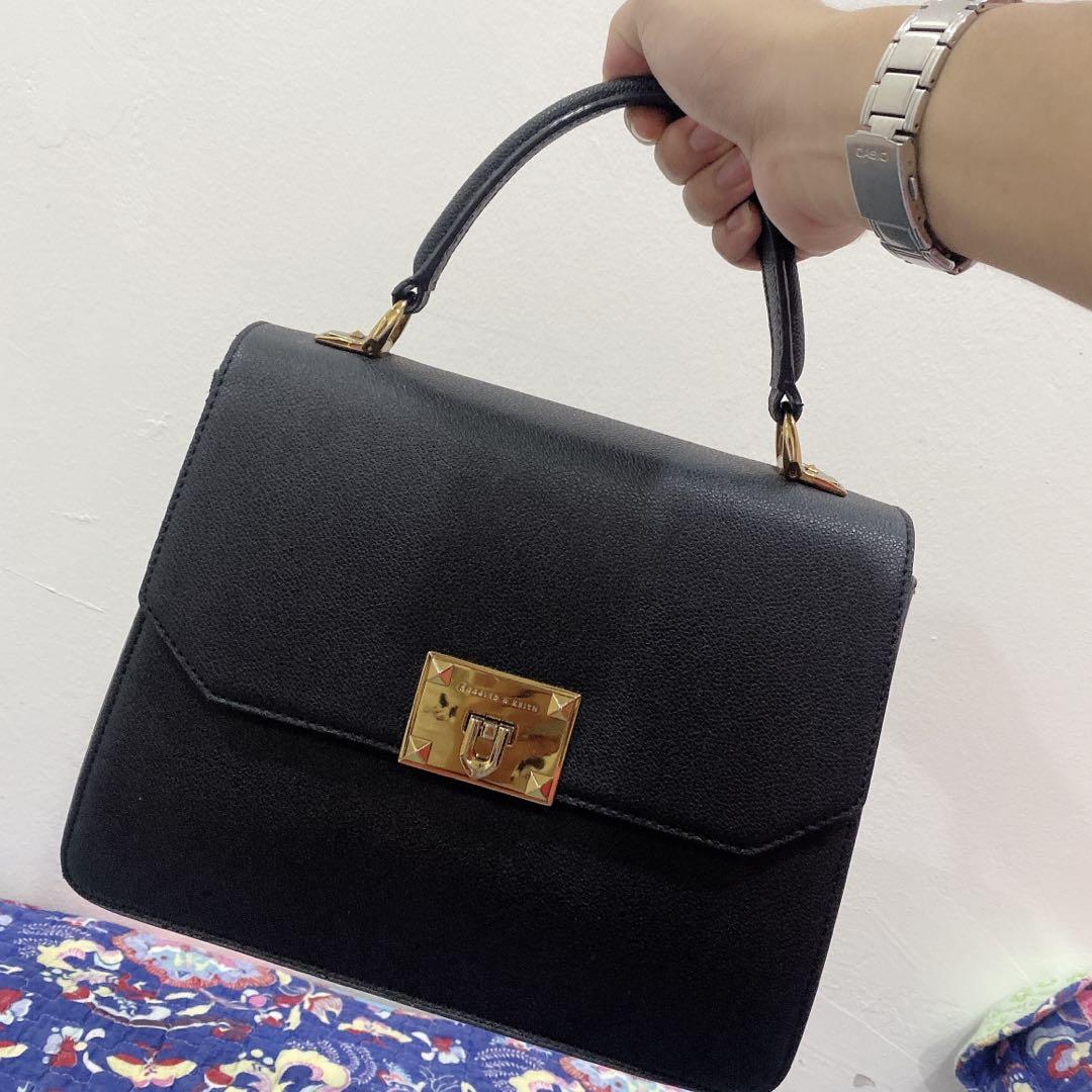 classic push lock top handle bag