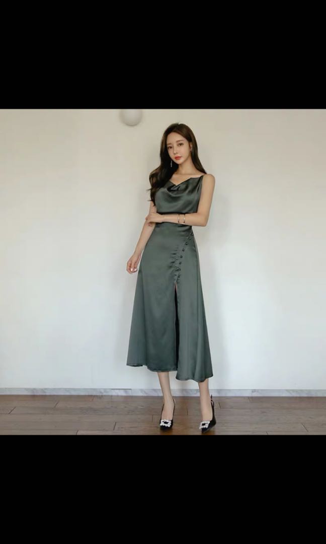 forest green silk dress