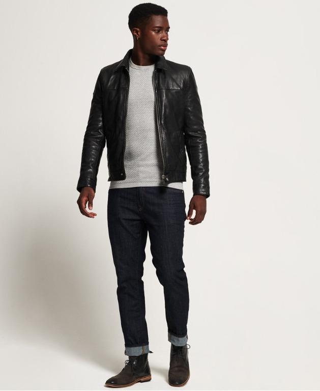 New Mens Superdry Premium Indiana Leather Jacket Black M