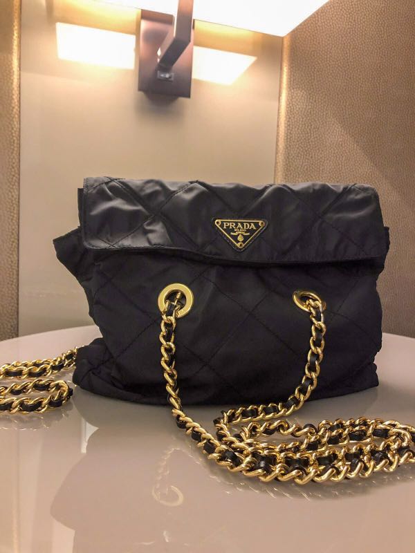 Prada Gold Chain Sling Bag (Black), Luxury, Bags & Wallets on Carousell