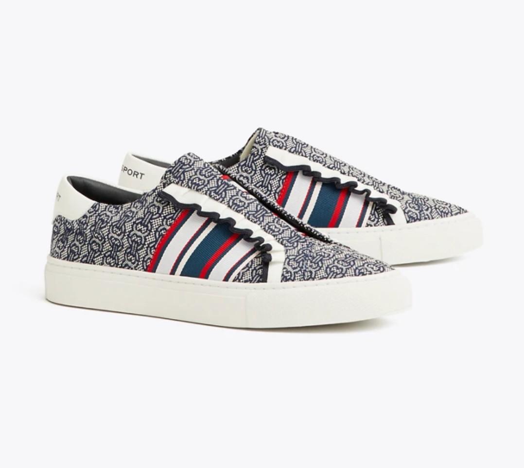 SALE Tory Burch Gemini Jacquard slip on ruffle sneakers