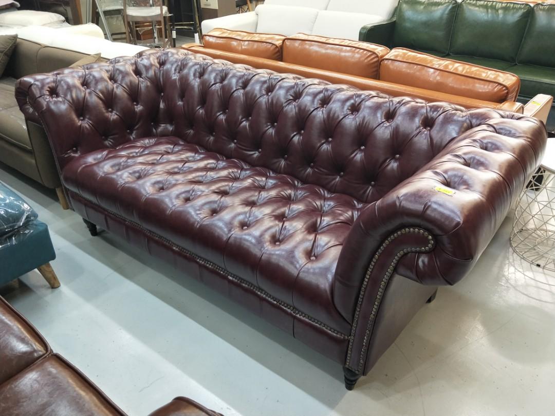 Veniva Chesterfield 3 Seater Sofa In Burgundy Red Furniture