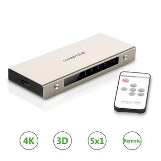 UGREEN 5 Ports HDMI Switch Box, Support 4K, 3D, 1080P with Wireless Remote Control for PS4, PS3, Xbox, Blu-Ray, SkyQ Box, TV Box, Computer, etc EU Plug - intl