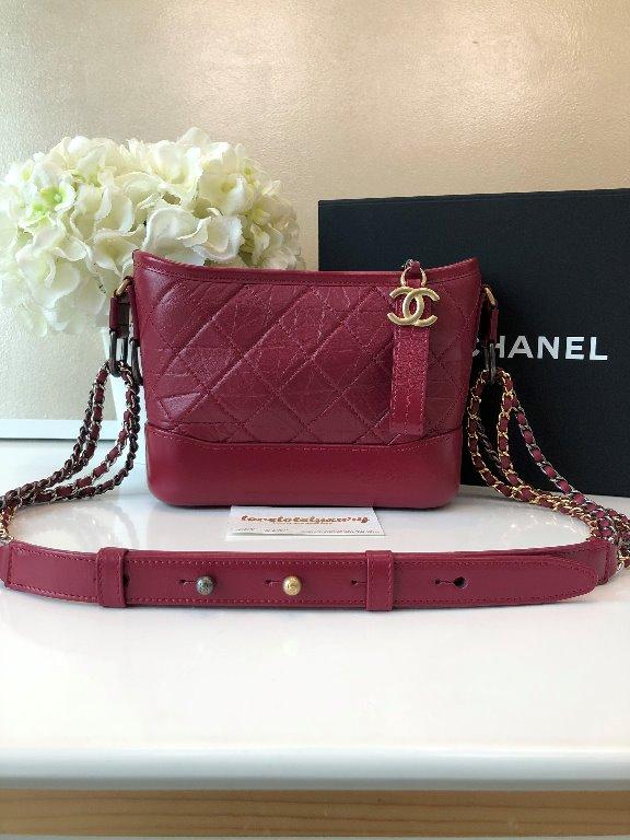 Chanel Chevron Gabrielle Raspberry Red / Dark Pink Aged Calfskin Small,  Luxury, Bags & Wallets on Carousell