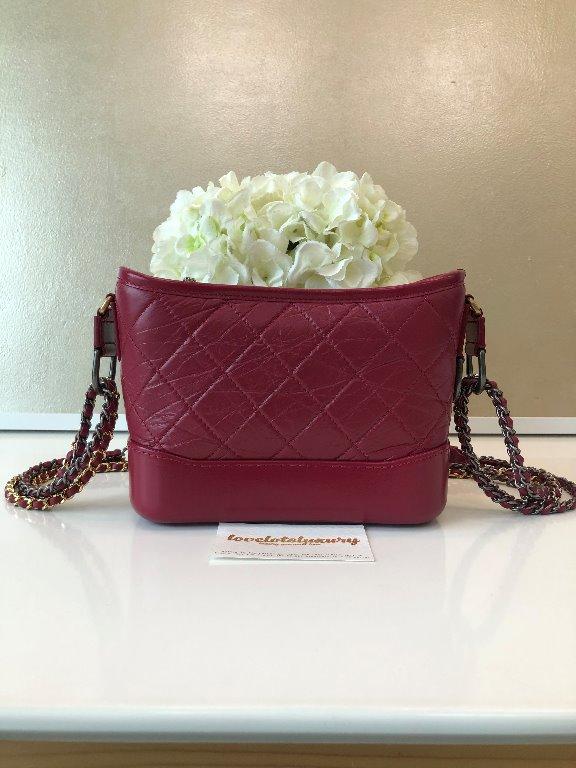 Chanel Chevron Gabrielle Raspberry Red / Dark Pink Aged Calfskin Small,  Luxury, Bags & Wallets on Carousell