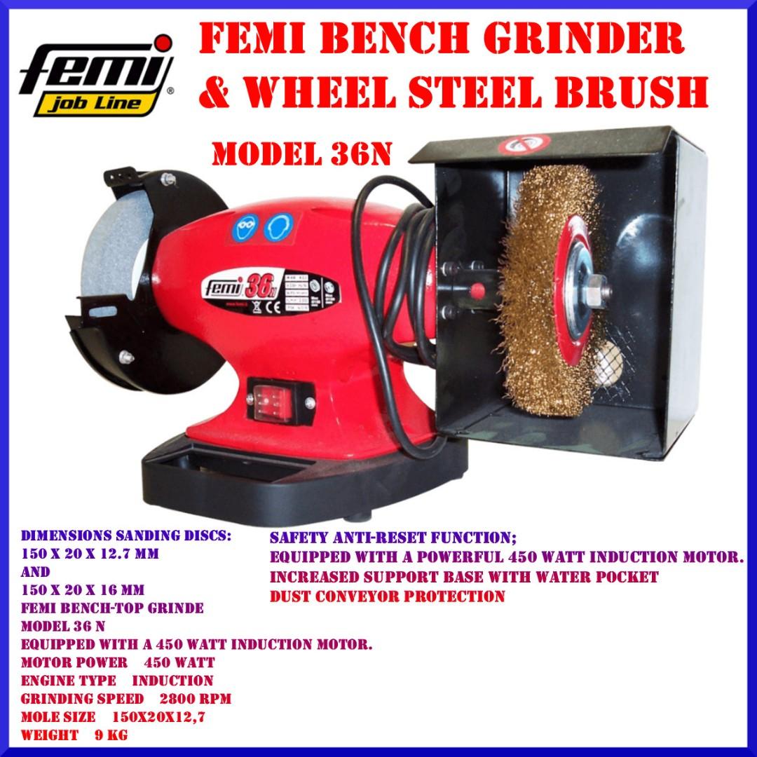 Femi 36 N Bench Grinder And Polisher 150mm Wheel Home Furniture Home Tools And Accessories On Carousell