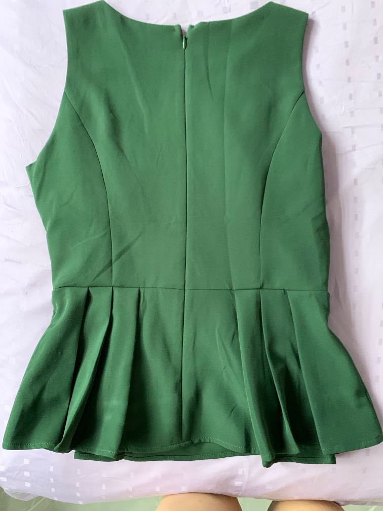 Green Peplum Top, Women's Fashion 