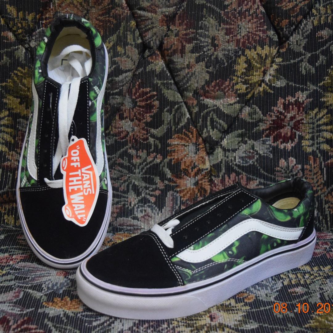 green and black vans shoes