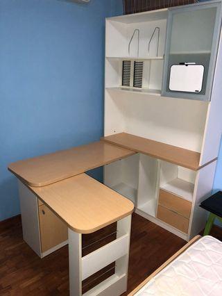 Study Table, storage shelves, cabinet