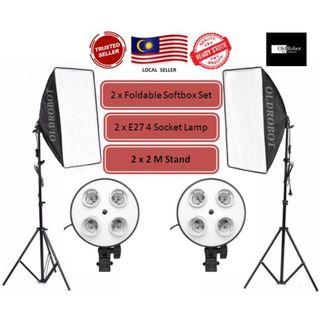 2 x 4 Bulb Softbox Studio Lighting for Video & Photography Set (Continuous Lighting)
