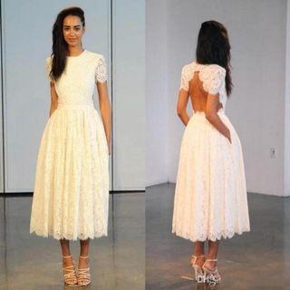 Vintage Lace Tea Length Wedding Dress