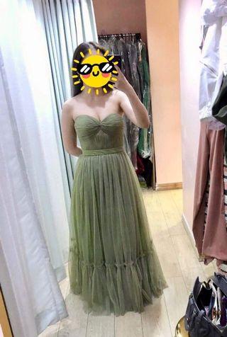 DEBBIE CO MOSS GREEN LONG GOWN FOR RENT