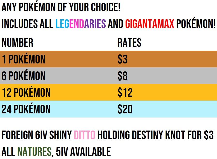 Any Custom 6iv Shiny Pokemon Foreign 6iv Ditto Pokemon Sword And Shield Toys Games Video Gaming In Game Products On Carousell