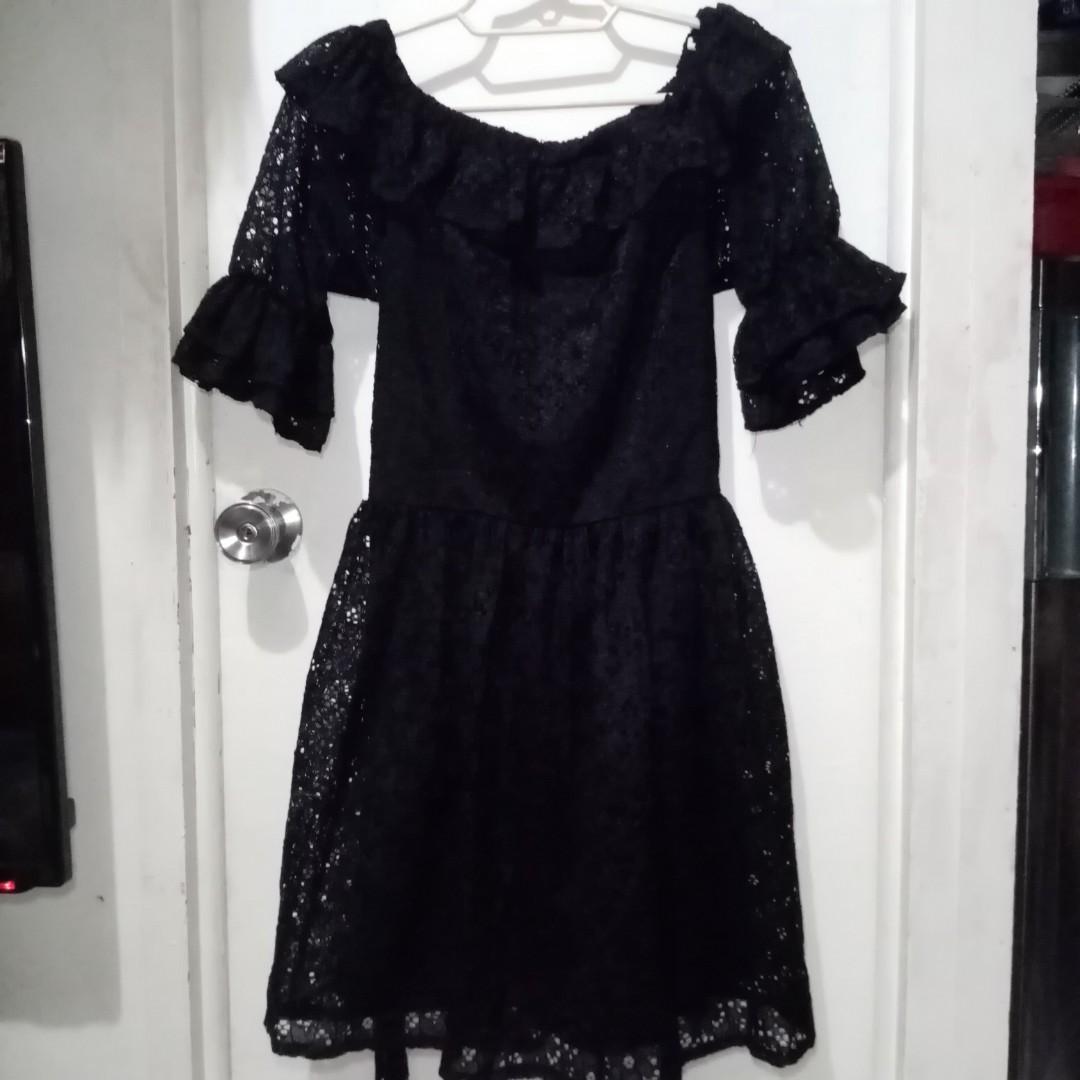 black lace shoulder dress