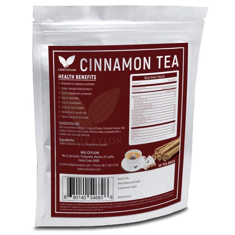 Ceylon Cinnamon (Cinnamomum verum) 30 Herbal Tea Bags Burns Fat