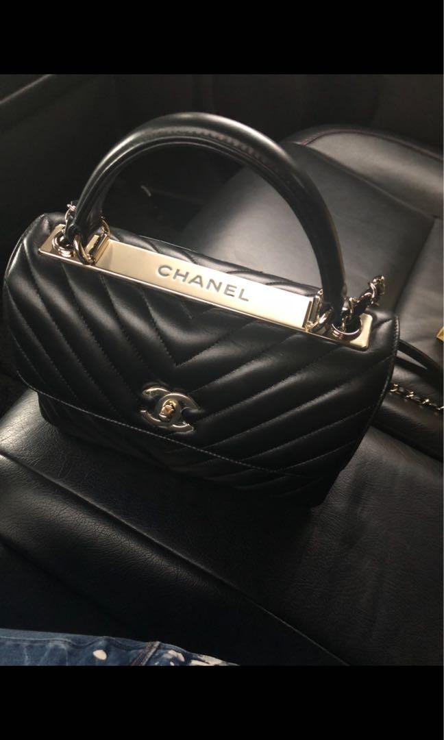 Chanel Light Blue Chevron Medium Trendy CC Top Handle Bag Gold Hardware, 2019 (Very Good)