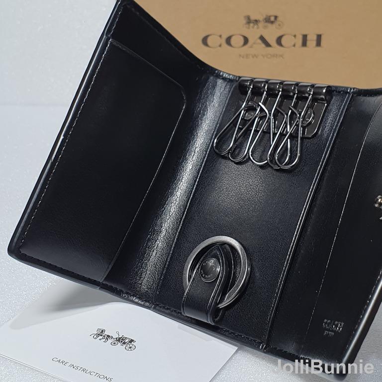 COACH F73992 FIVE RING KEY CASE Crossgrain Leather Wallet Black