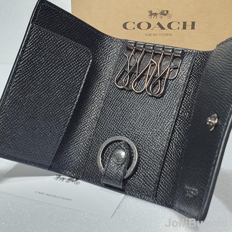 COACH F73992 FIVE RING KEY CASE Crossgrain Leather Wallet Black
