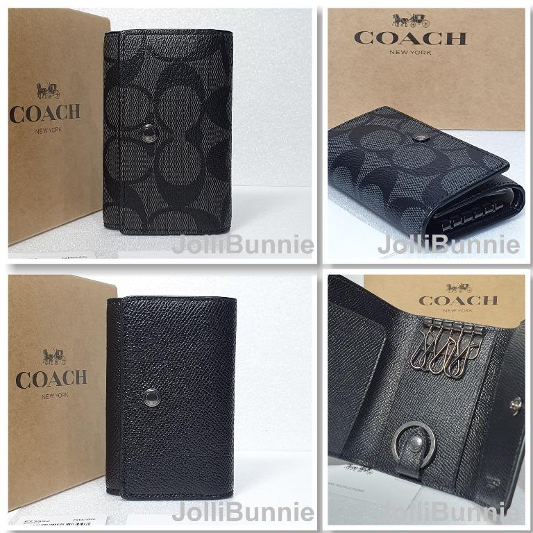 COACH F73992 FIVE RING KEY CASE Crossgrain Leather Wallet Black