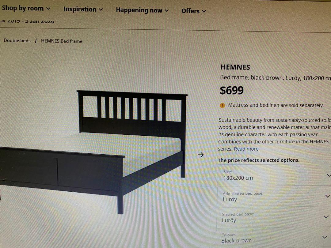 IKEA King size bed frame with mattress (1.8x2m), Furniture & Home