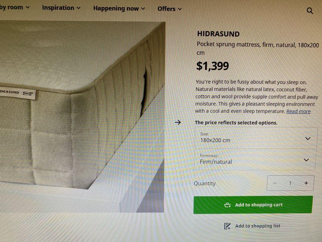 IKEA King size bed frame with mattress (1.8x2m), Furniture & Home