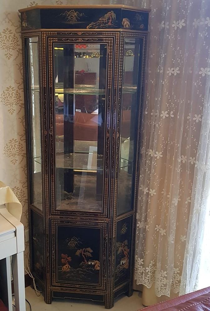 Laquered Glass Corner Display Cabinet Display Cupboard Furniture Shelves Drawers On Carousell