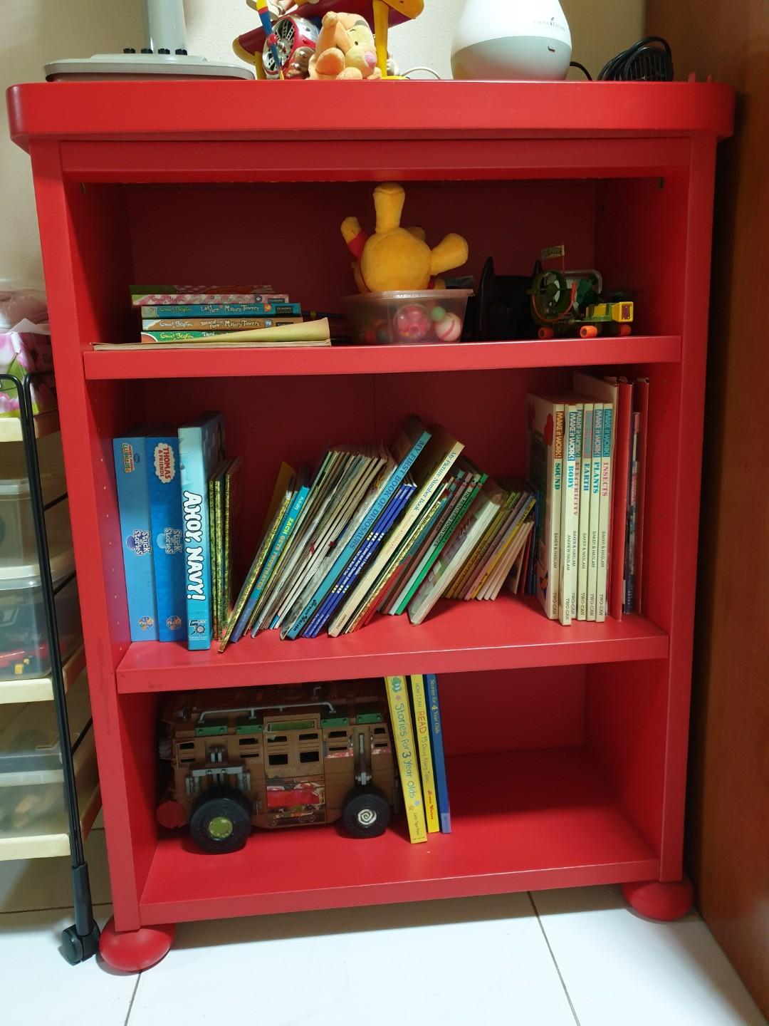 Red Ikea Children Bookshelf Furniture Shelves Drawers On Carousell