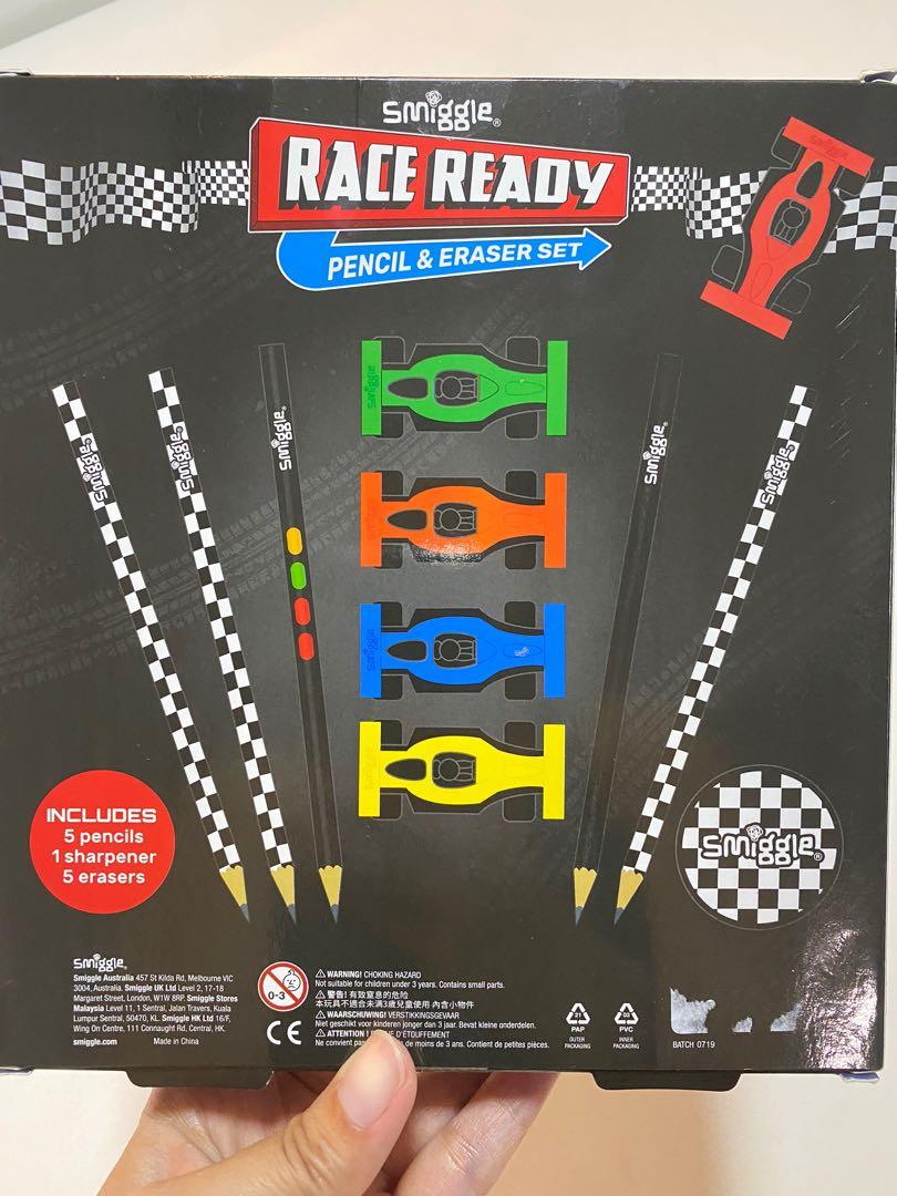Smiggle Race Ready Pencil & Eraser Set, Hobbies & Toys, Stationery