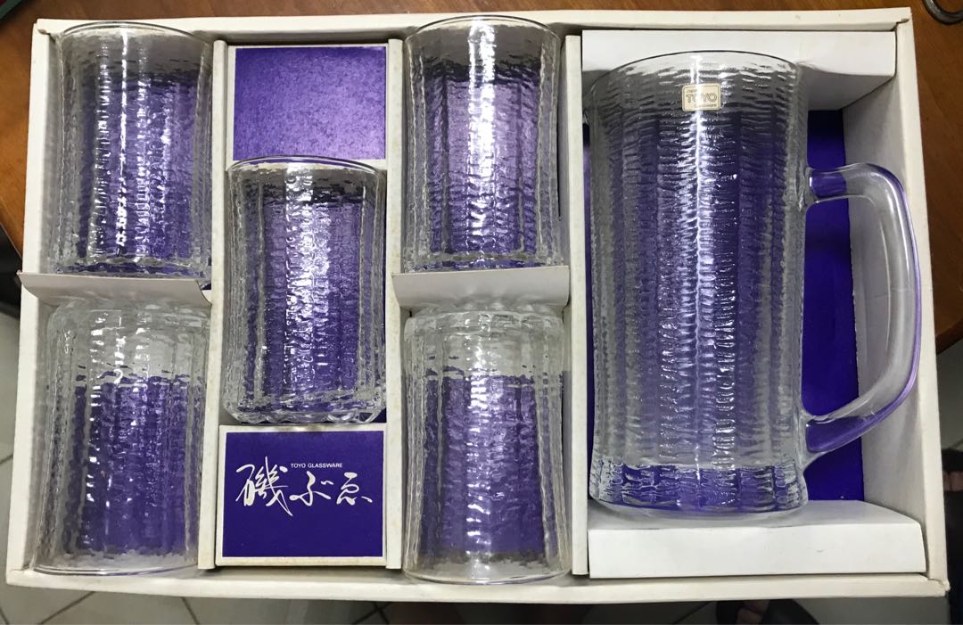 Toyo glassware 1 flask, 5 glasses, Furniture & Home Living