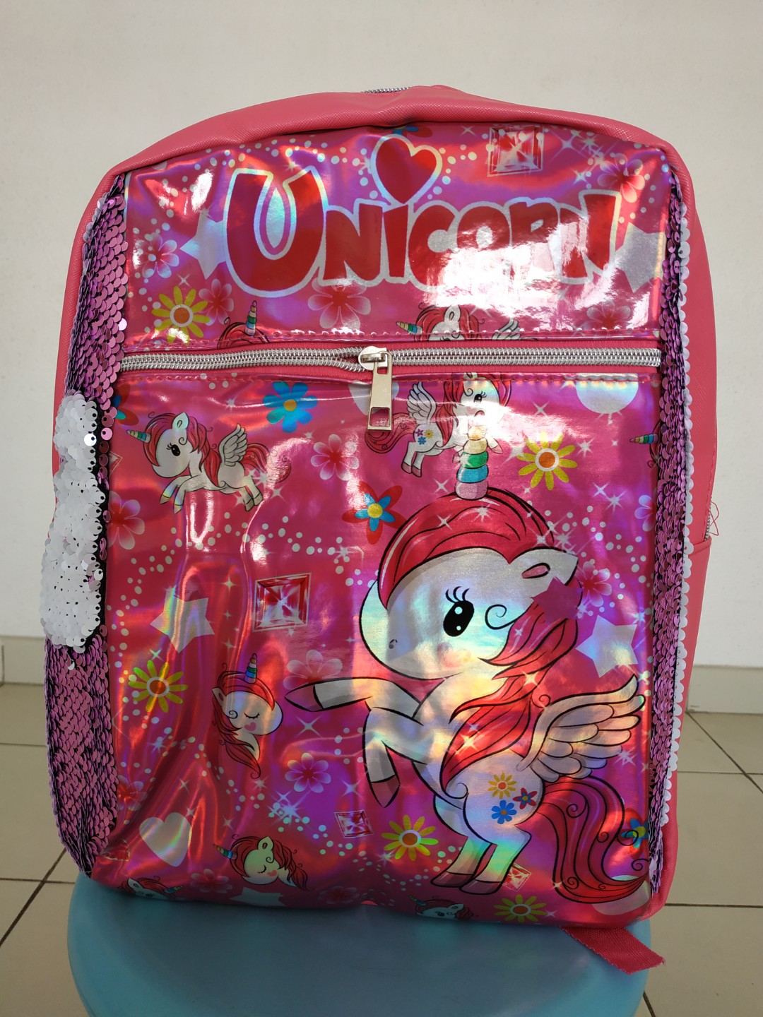 Unicorn pink backpack sequin Hologram 15", Babies & Kids, Babies & Kids