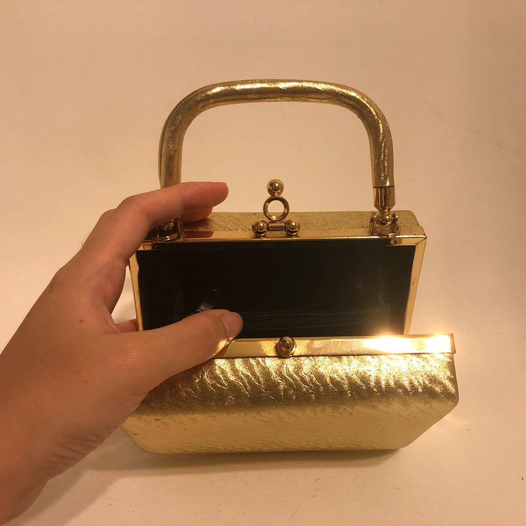 VINTAGE Boxy Gold Clutch Metal Purse Hard Case Evening Bag DND Christmas Party Wedding Dinner Gatsby Themed Formal Red Carpet Gala Event