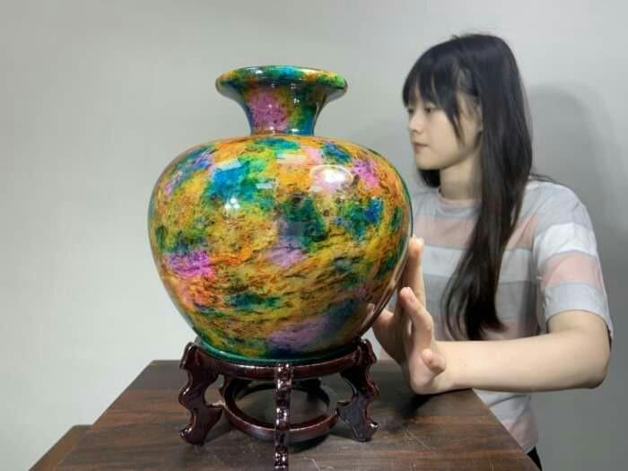 ☆極美限定品★天然七彩石花瓶B87U8/234U05D 金彩七宝花紋 花瓶 – Super Vintage