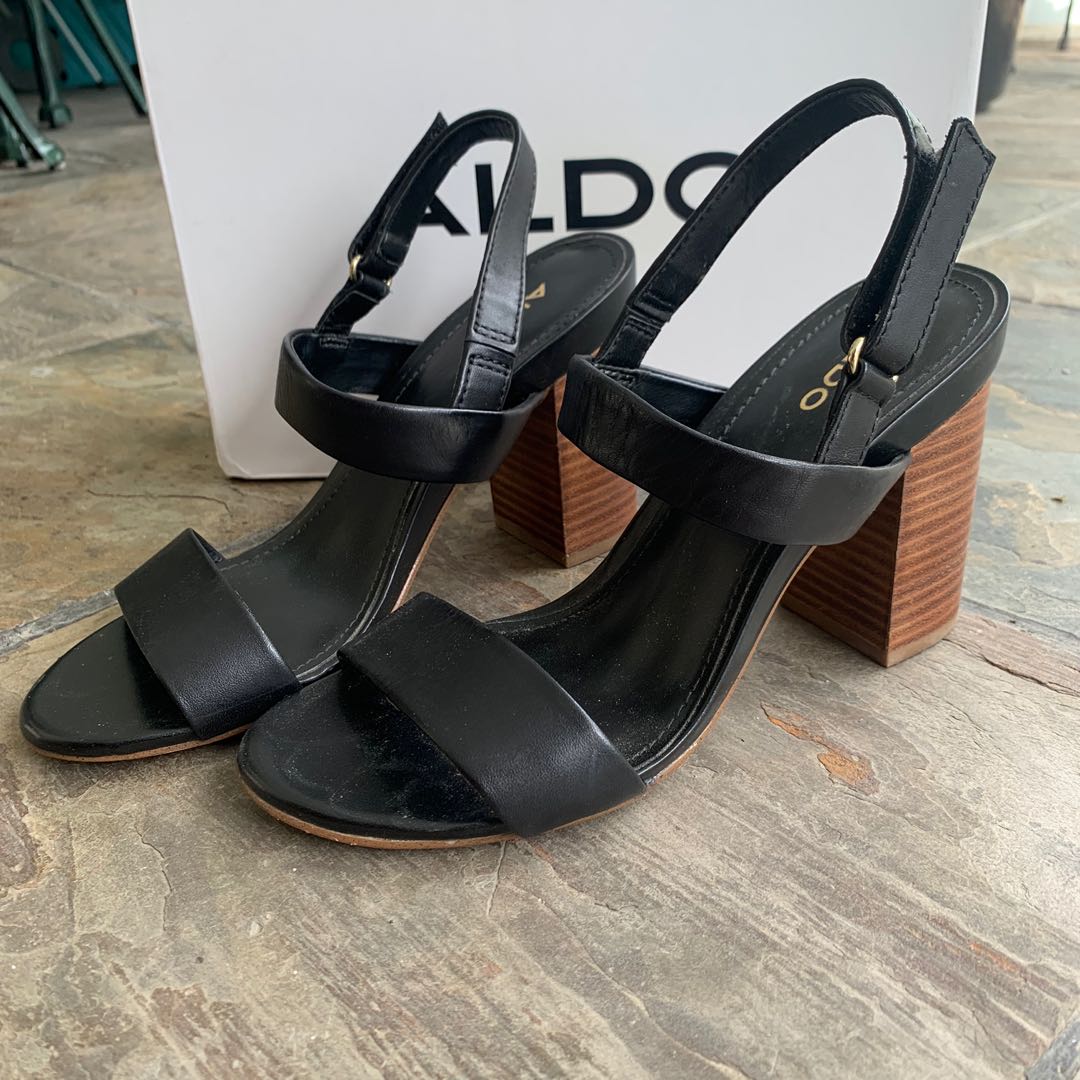 Aldo Black Strap with Chunky Wooden Heels Women s Fashion