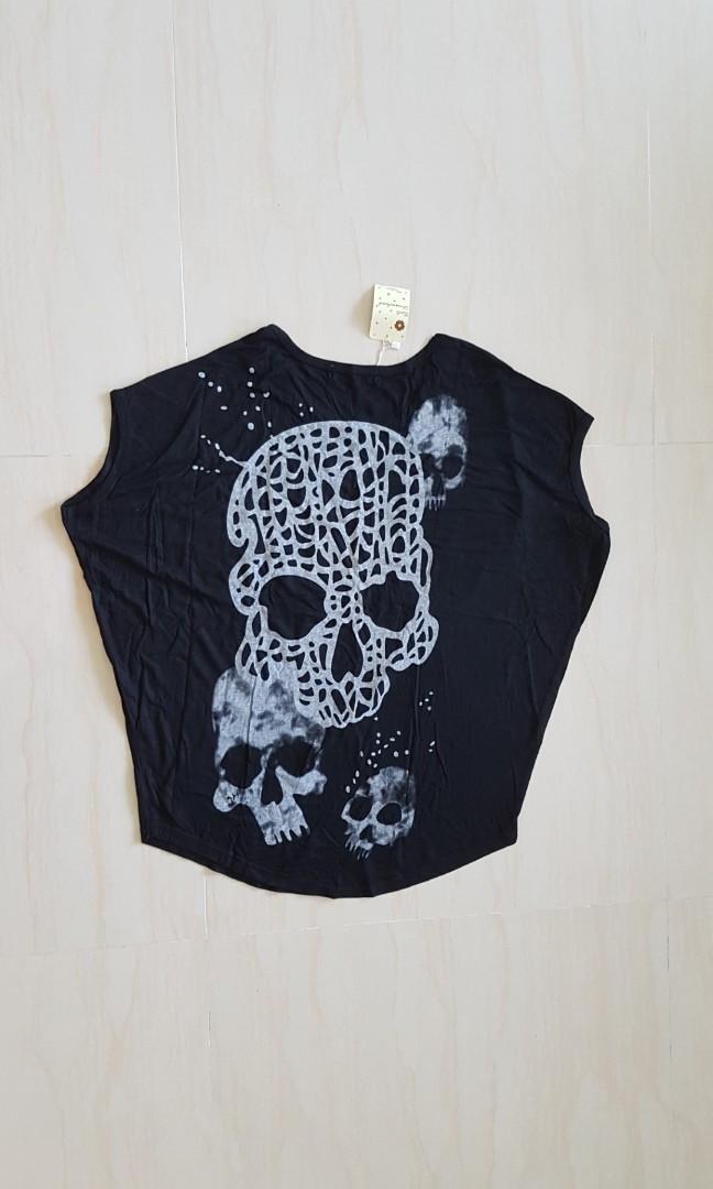 Bnwt Skull Black Rocker Biker Chick Chic Heavy Metal Top Xxl Xxxl