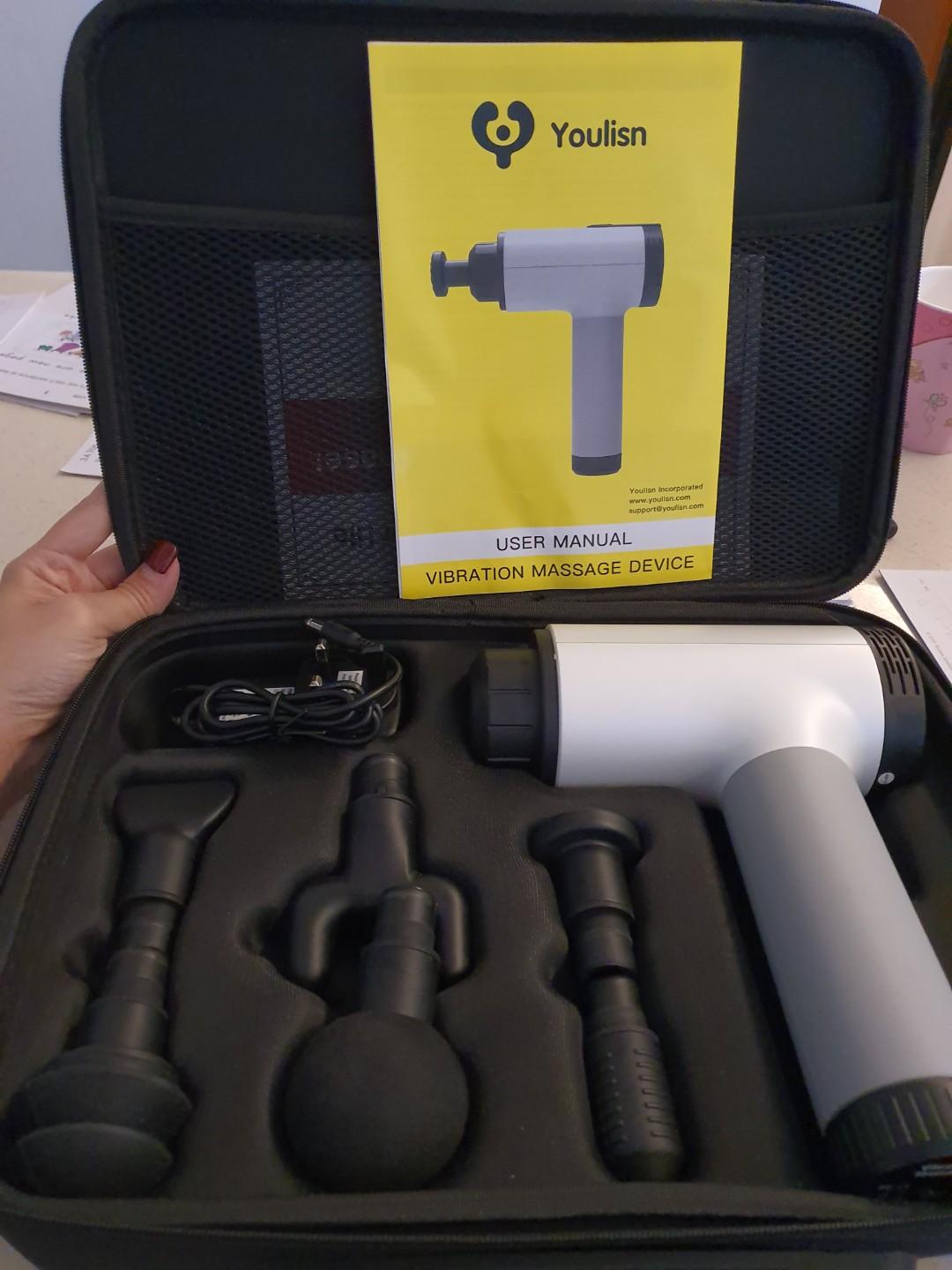 Personal Massage Gun Youlisn Portable Hand Held Deep Tissue Muscle Massager Professional Cordless Rechargeable Electric Massage Device with 4