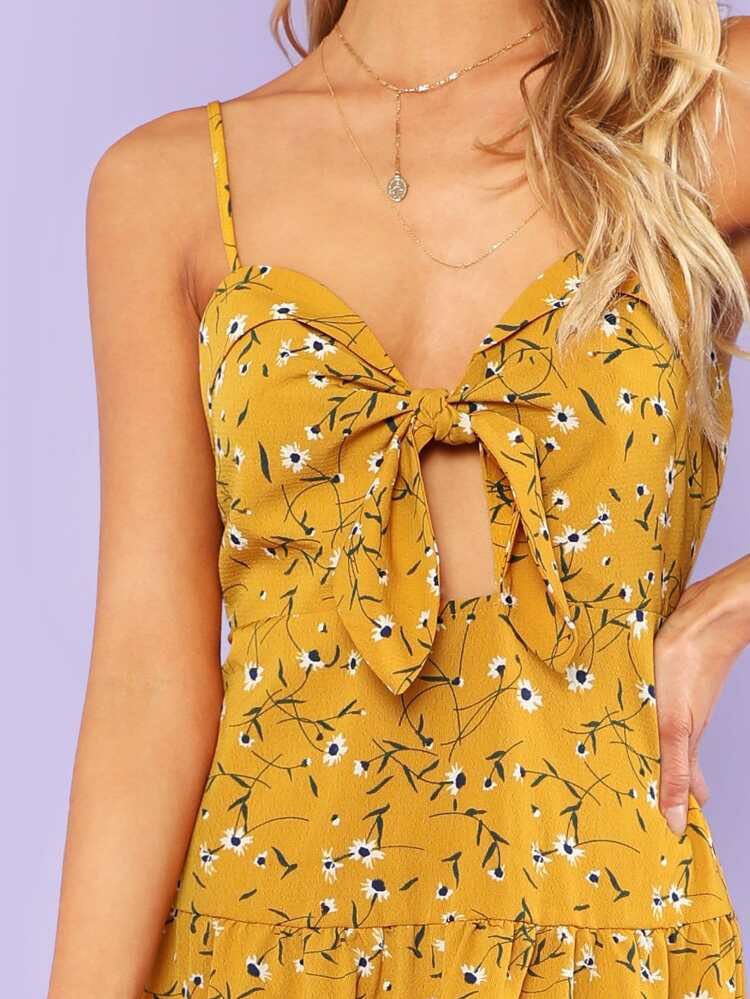 SHEIN Knot Front Ruffle Hem Floral Cami 