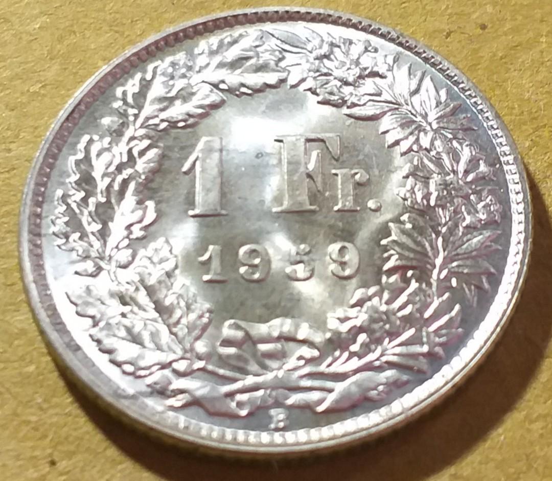 瑞士法郎。1959B。直徑7分。精幣。保證直银, 興趣及遊戲, 收藏品及紀念品, 錢幣- Carousell