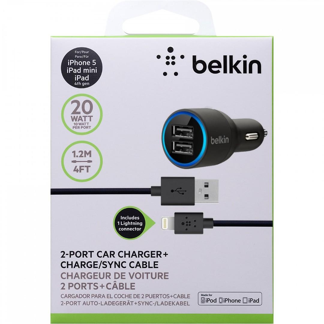 Belkin 2 Port Car Charger with Lightning to USB Cable