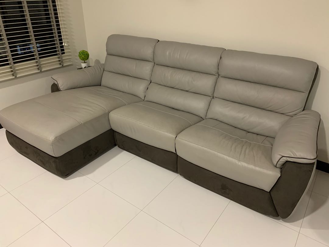 Euro genuine L shape recliner leather sofa, Furniture & Home Living