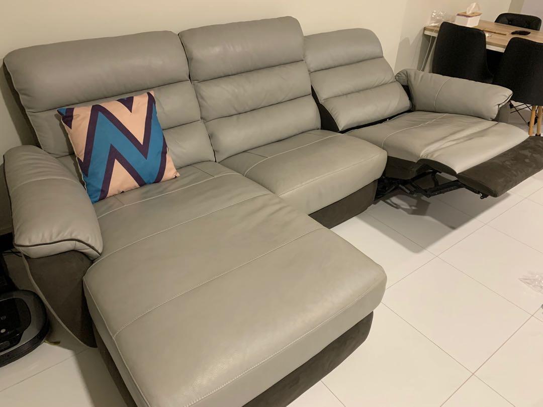 Euro genuine L shape recliner leather sofa, Furniture & Home Living