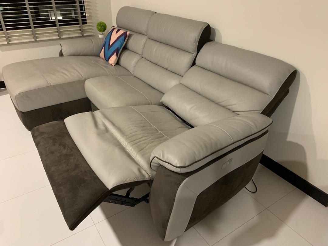 Euro genuine L shape recliner leather sofa, Furniture & Home Living