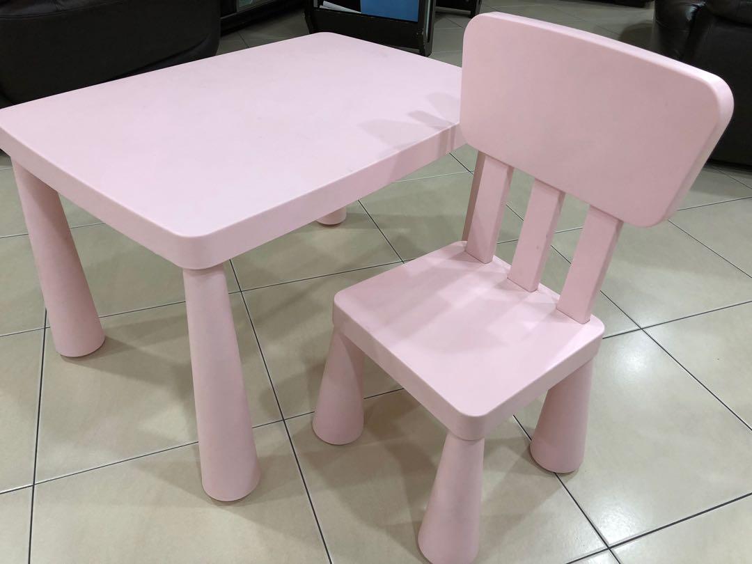 Ikea Children’s Table & Chair (MAMMUT pink), Furniture & Home Living